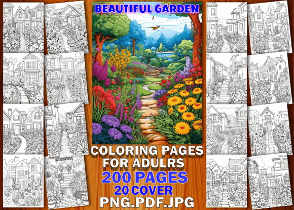 200 Beautiful Garden Coloring Pages KDP