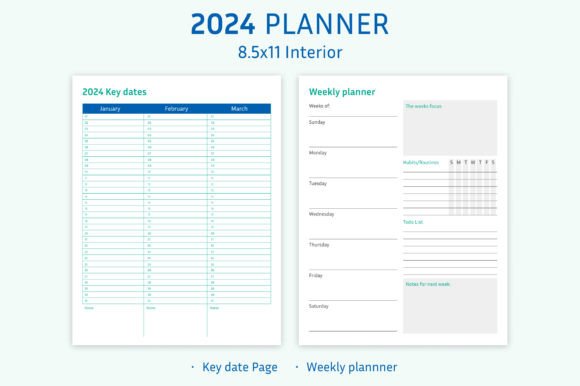 Planner KDP Interior with 2024 Calendar